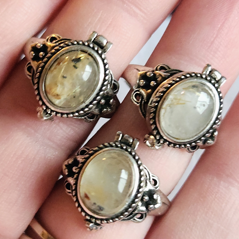 Golden Rutilated Quartz Poison Ring. - Picture 1 of 9